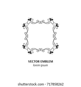Vector flower frame symbol. Handdrawn logotype for flower shop isolated on white background and easy to use. Perfect logo for your business. Clean and minimalistic symbols.