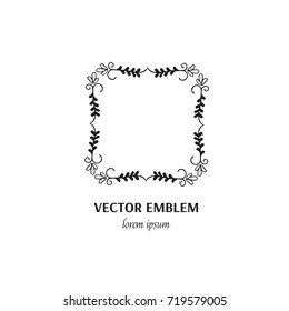 Vector flower frame symbol. Handdrawn logotype for flower shop isolated on white background and easy to use. Perfect logo for your business. Clean and minimalistic symbols.