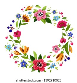 Vector flower frame. Template for invitation, greeting card, cover, notebook. Colorful flower wreath. Vintage style