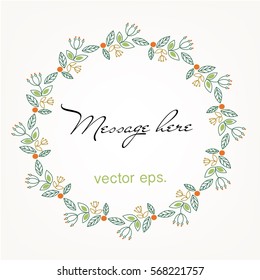 Vector - Flower frame template for invitation or greeting card, wild flower wreath design for wedding, vector illustration