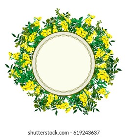 vector flower frame with yellow tansy and decorative plants for greeting cards and invitations of wedding, birthday, mother's day 