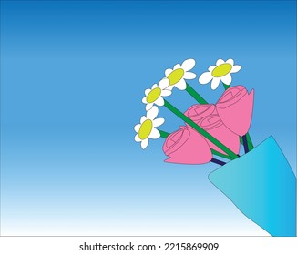 regalo de flor vectorial sobre fondo azul del cielo