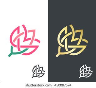 Vector flower: golden, color and monochromatic. Abstract floral emblem, icon, logo, logotype.