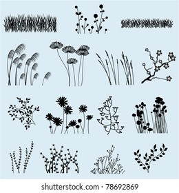 Vector Flower and Grass Silhouettes