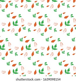 Vector  flower and green leaves seamless pattern white background.