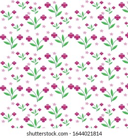 Flor vectorial y hojas verdes sin fisuras patrón fondo blanco.
