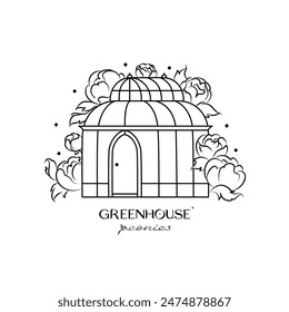 Vector flower greenhouse with peonies