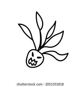 Vector flower for Halloween with black line on white background doodle style.Holiday,horror,scary illustration for all saints day hand drawn.Designs for invitations,social media,posters,packaging.