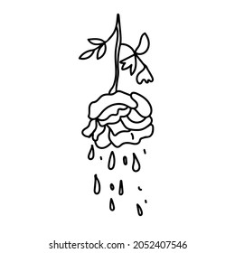 Vector flower for Halloween with black line on white background doodle style.Holiday,horror,scary illustration for all saints day hand drawn.Designs for invitations,social media,posters,packaging.