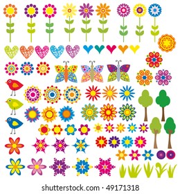 Vector flower, heart and animal collection