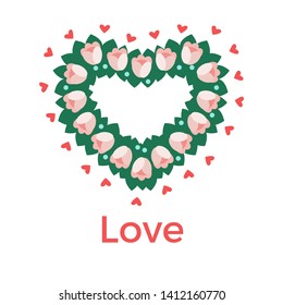 Vector flower heart card on white background. Love, Valentine's day, spring, wedding, tulips.