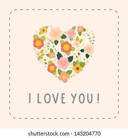 Vector flower heart i love you card