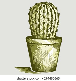 Vector flower home. Cactus in a pot