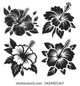  Vector Flower icon illustration. Set of decorative Hibiscus flower silhouettes