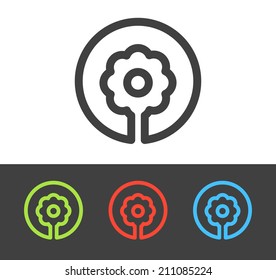 Vector flower icon set, line and flat design