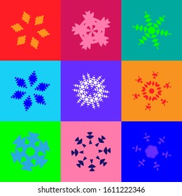Vector flower icons. Flower collection. Geometric flowers. Snowflakes. Vector snowflake set. Abstract flowers.