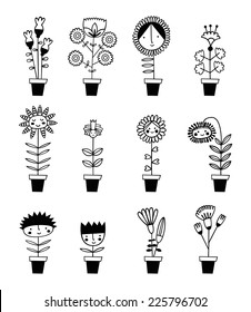 Vector Flower Icons for Pattern with White Background 