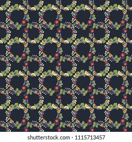 Vector flower illustration beige, yellow and gray seamless pattern.