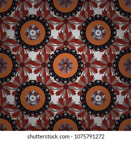 Vector flower illustration black, red and pink seamless pattern.
