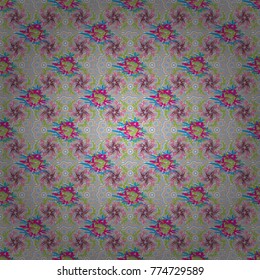 Vector flower illustration blue, beige and pink seamless pattern.