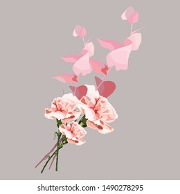 Vector flower illustration: bouquet of flowers, carnation Wedding design: invitations, cards, background design - Vector - Vector