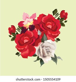 Vector flower illustration: bouquet of flowers: rose red and white. Wedding design: invitations, cards, background design - Vector 