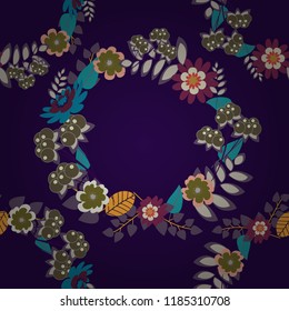 Vector flower illustration brown, blue and gray seamless pattern.