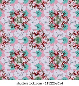 Vector flower illustration brown, violet and blue seamless pattern.