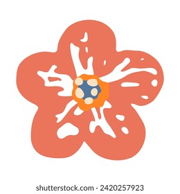 Vector flower illustration. Colorful playful bold flower with painted brush texture isolated on white background. Cute modern romantic floral element for cards, textile, stationery design