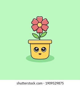 Vector flower illustration, cute pot with flower