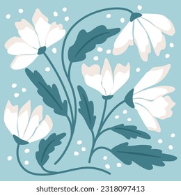 Vektorgrafik mit Blumen. Minimalistische Stilkomposition in Pastellfarben.