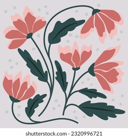 Ilustración de flores vectoriales. Composición de estilo minimalista en colores pastel.