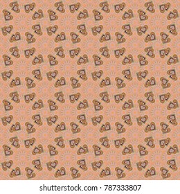 Vector flower illustration neutral, orange and beige seamless pattern.