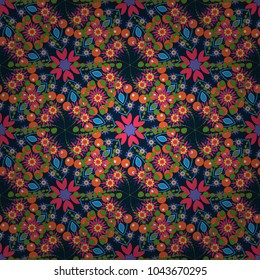 Vector flower illustration orange, black and pink seamless pattern.