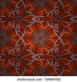 Vector flower illustration orange, neutral and brown seamless pattern.