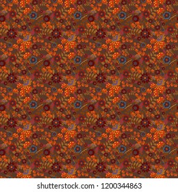 Vector flower illustration red, orange and brown seamless pattern.