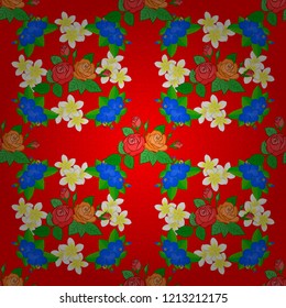 Vector flower illustration. Vector illustration. Seamless floral pattern with green, blue and red hibiscus flowers, watercolor. Seamless pattern with floral motif.