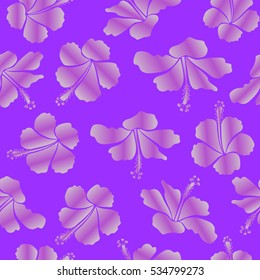 Vector flower illustration. Seamless floral pattern with violet and neutral hibiscus flowers, watercolor. Vector illustration. Seamless pattern with floral motif.