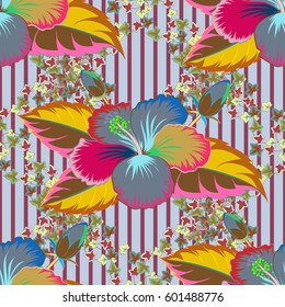 Vector flower illustration. Seamless pattern with floral motif. Seamless floral pattern with yellow and blue flowers, watercolor.