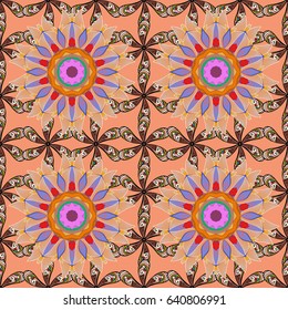 Vector flower illustration. Seamless pattern with floral motif. Seamless floral pattern with blue flowers, watercolor.