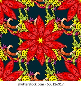 Vector flower illustration. Seamless pattern with floral motif. Seamless floral pattern with flowers, watercolor.