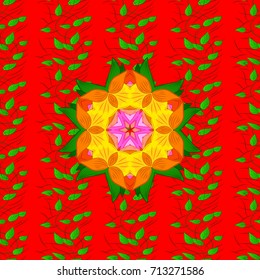 Vector flower illustration. Seamless pattern with floral motif. Seamless floral pattern with red, green and orange flowers, watercolor.