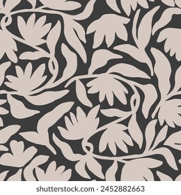 Vector flower illustration seamless repeat pattern black background digital artwork