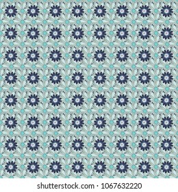 Vector flower illustration violet, blue and neutral seamless pattern.