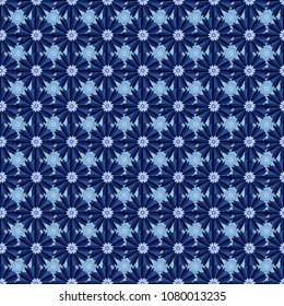 Vector flower illustration violet, blue and black seamless pattern.