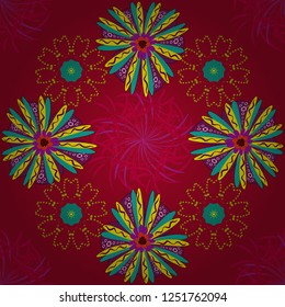 Vector flower illustration violet, neutral and green seamless pattern.