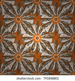 Vector flower illustration white, brown and yellow seamless pattern.