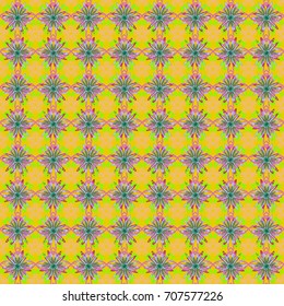Vector flower illustration yellow, orange and green seamless pattern.
