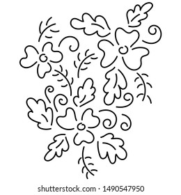 Vector Flower illustrations, black and white Doodle flowers. Bouquet isolated on white background for design of postcards, posters, invitations and more.