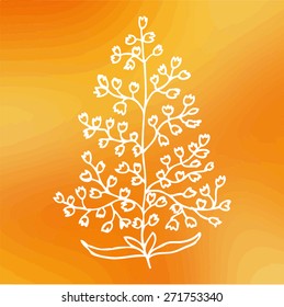Vector flower isolated on orange background. Element for design. Hand-drawn contour lines and strokes.
